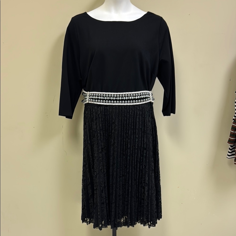 Talbots Black Pleated Lace Cocktail Dress